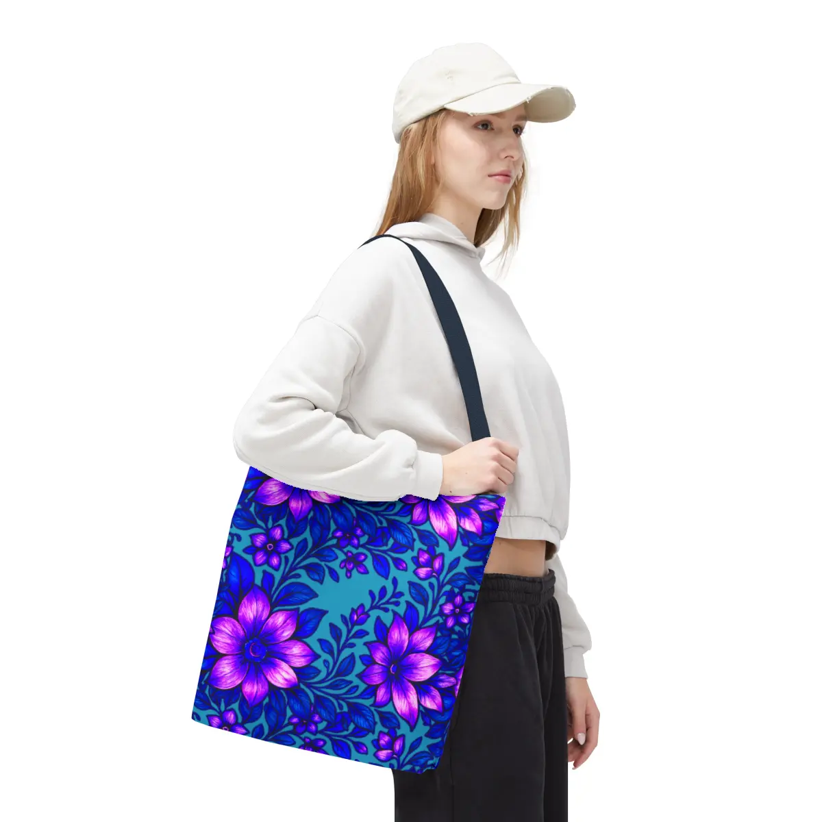 Floral Tote Bag — Reusable Shoulder Grocery & Beach Bag, Valentine's Day Gift for Ladies