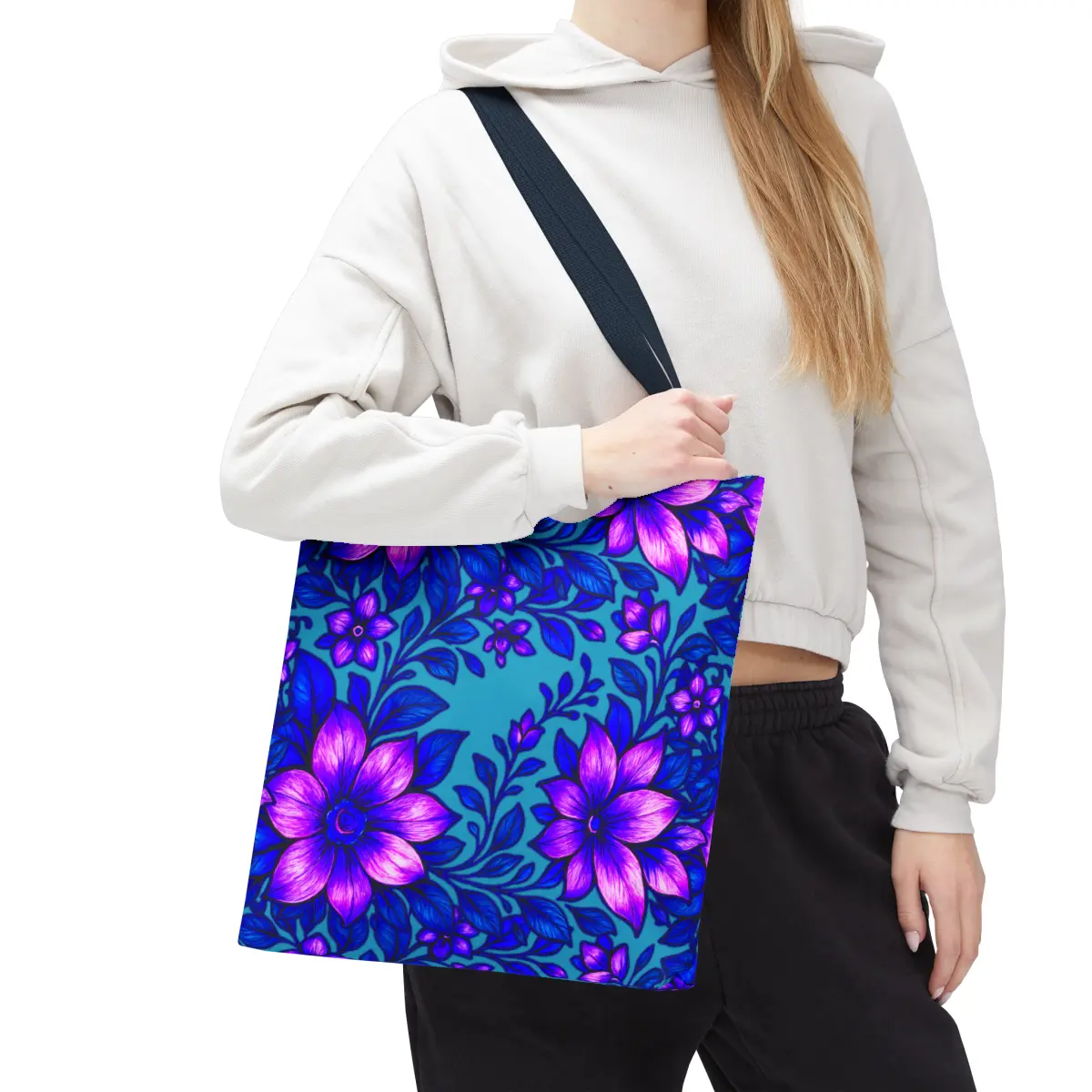 Floral Tote Bag — Reusable Shoulder Grocery & Beach Bag, Valentine's Day Gift for Ladies